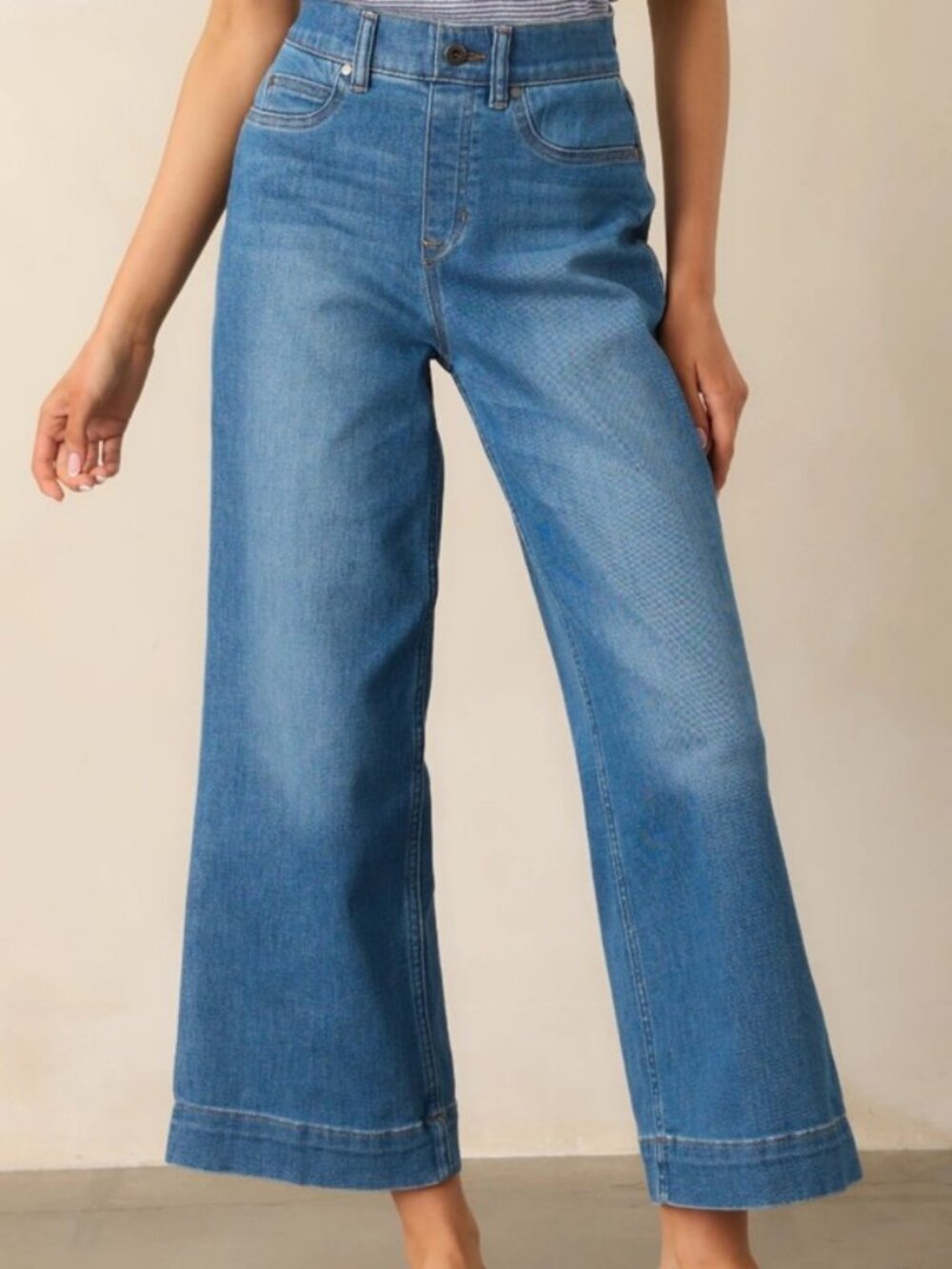 SPANXshape EveryWear Cropped Wide Leg Jeans Stonewashed Blue Size S Petite NWT